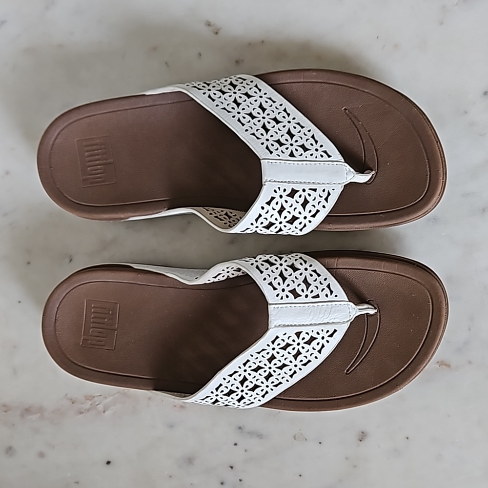 FITFlOP: crisp white floral eyelet sandals